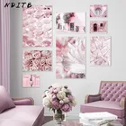 Картина с розовыми цветочными листьями, растительный постер и печать, скандинавский строительный пейзаж, Настенная картина для гостиной