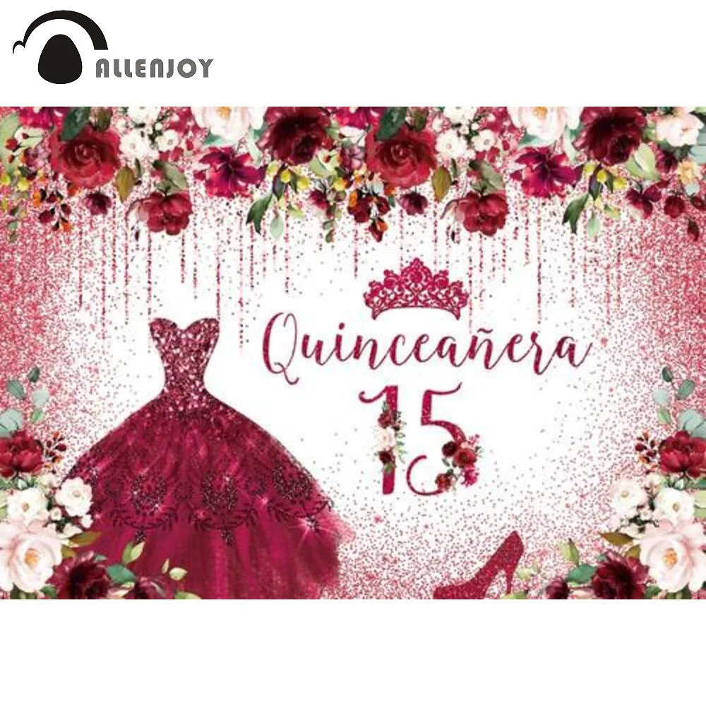 Фон для фотосъемки Allenjoy Quinceañera 15-й день рождения бордовый цвет румяна цветочный