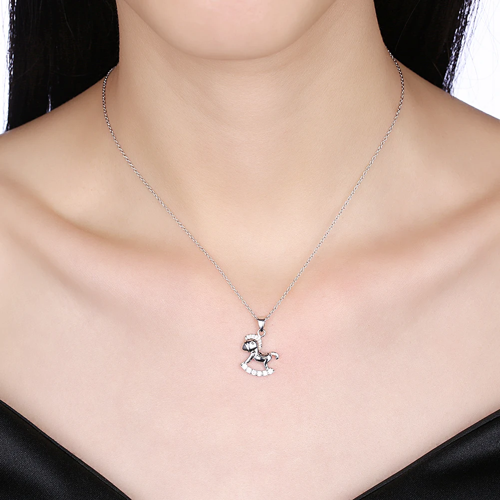

ZEMIOR 925 Sterling Silver Trendy Cute Horse Pendant Necklaces For Women Shiny Cubic Zirconia Necklace Anniversary Fine Jewelry