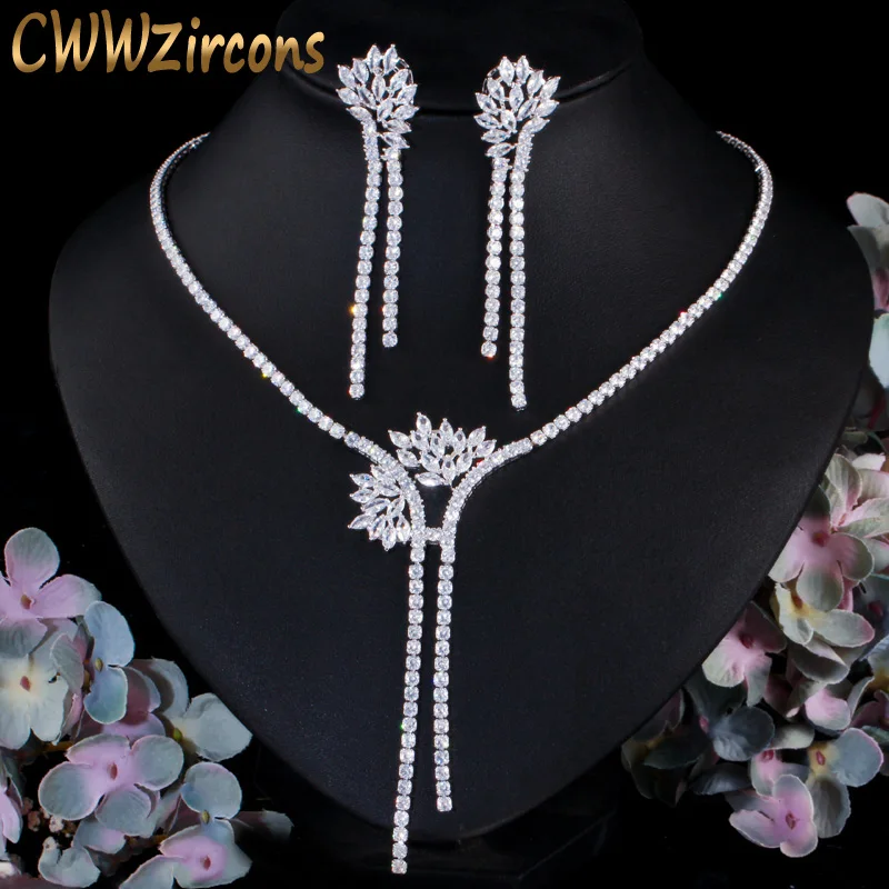 CWWZircons многоцветный Цирконий цветок длинное ожерелье и серьги Свадебные