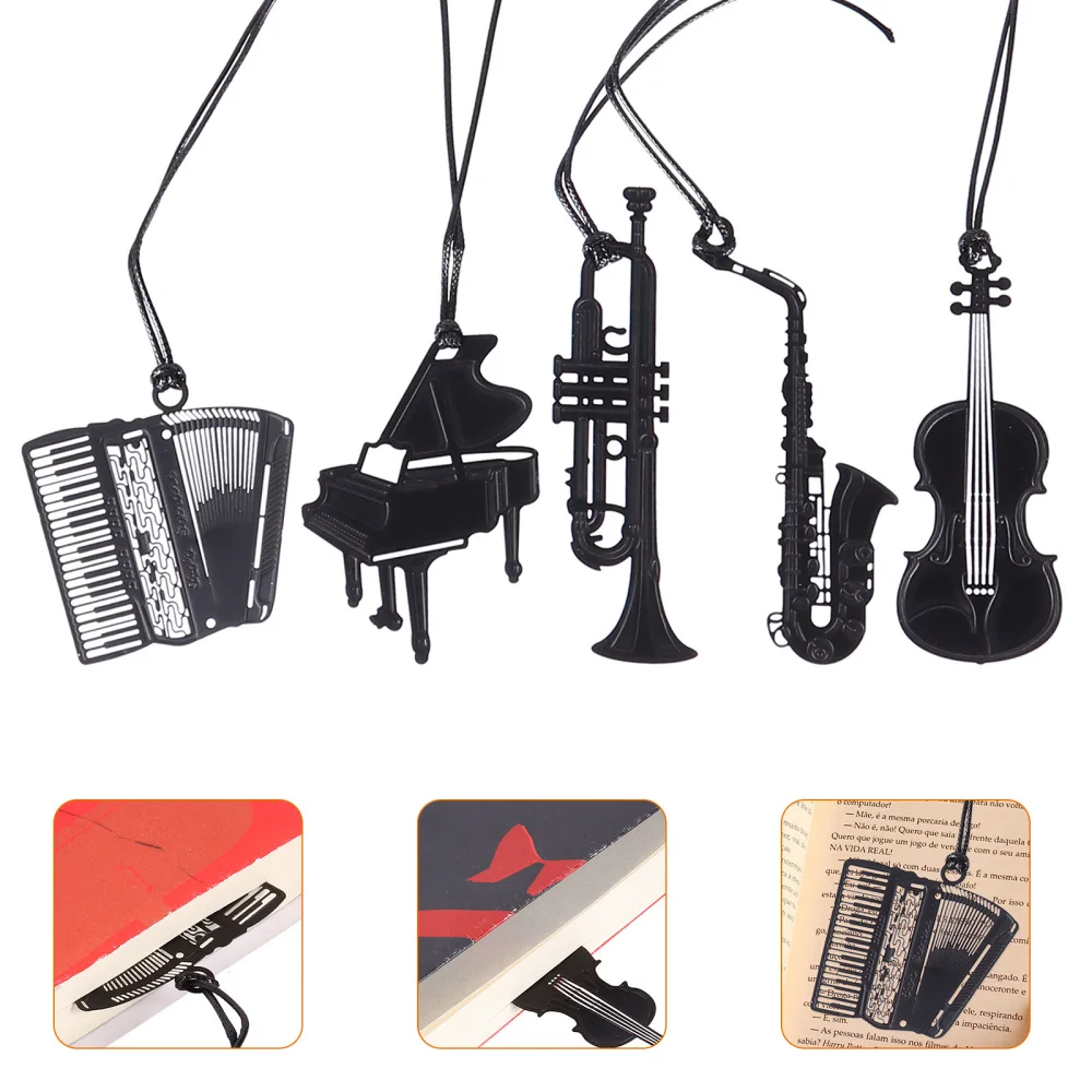 

5pcs Delicate Musical Instruments Decorative Metal Page Marker