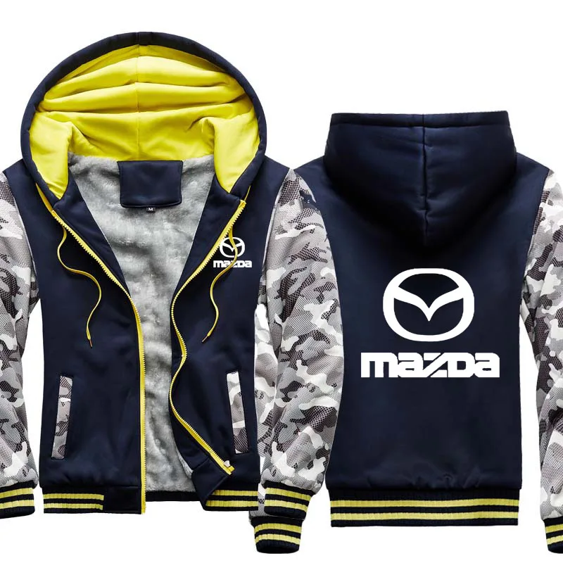 

Unisex Mazda Car Logo Winter Casual Camouflage Mens Sport Jacket Thicken Warm Wool Fleece Cotton Men's Zipper Hoodie