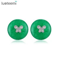 luoteemi attractive design green stones shiny cz round stud earrings for women wedding dating fashion jewelry gift brincos