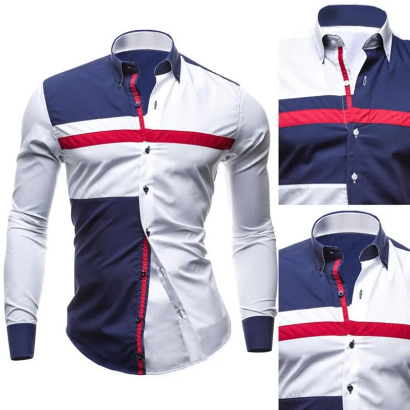 

Абсолютная новинка, осенняя мужская повседневная рубашка, модные мужские рубашки с длинным рукавом в стиле пэчворк, приталенная Классическая рубашка, мужская рубашка, женская одежда