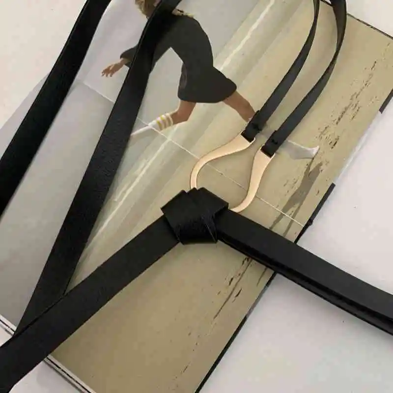 

Gold U Shape Buckle Belt Women PU Leather Belt Black Knot Long Wiastband For Female Coat Accessories