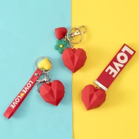 geometry cut love heart keychain personality trendy car key chain bag keyring pendant gift