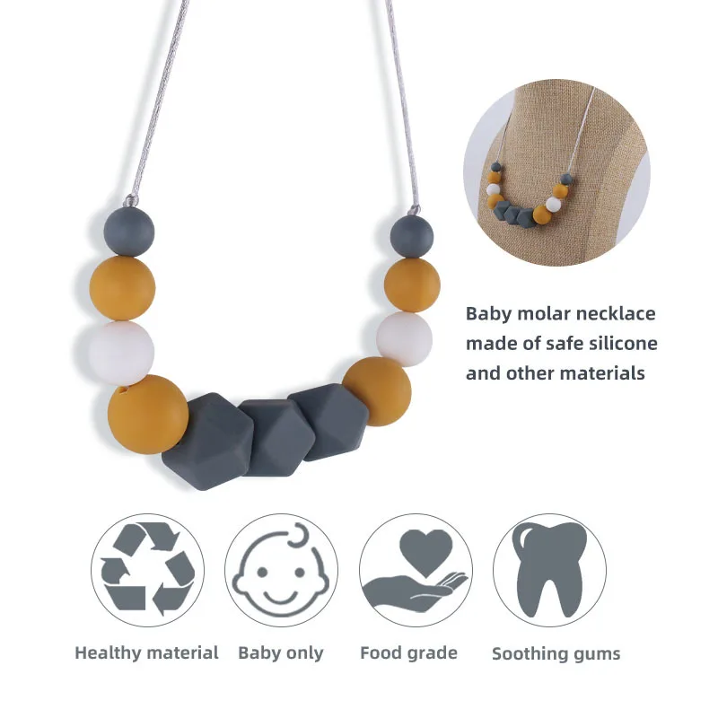 Kissteether-Colgante de silicona de grado alimenticio para beb&eacute;, collar de dentici&oacute;n sin BAP, cuentas de silicona, mordedor de lactancia, collar Molar-4