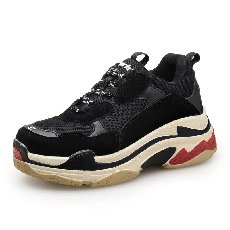 New sports shoes fashion wild tide shoes large size men's thick sole casual running shoes - Цвет: Черный