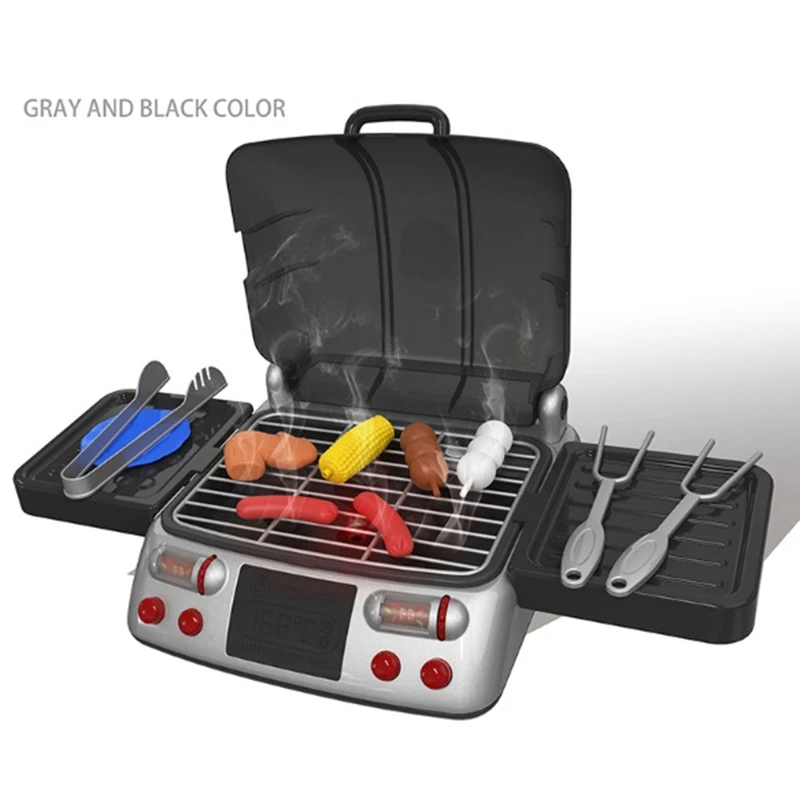 

Kitchen Pretend Play Toys Simulation Electric BBQ Grill Sausage Wing Tomato Sauce Cooking Machine Kids Children Dolls Toy-Black