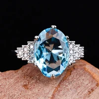 fashion wedding ring oval light blue stone silver plated crystal finger rings for women girls party charm jewelry accessories