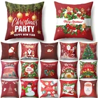 Красный Рождественский чехол для подушки с Санта-Клаусом, снеговиком, декоративная подушка из полиэстера, новогодний домашний декор, декоративные подушки для дивана 40543
