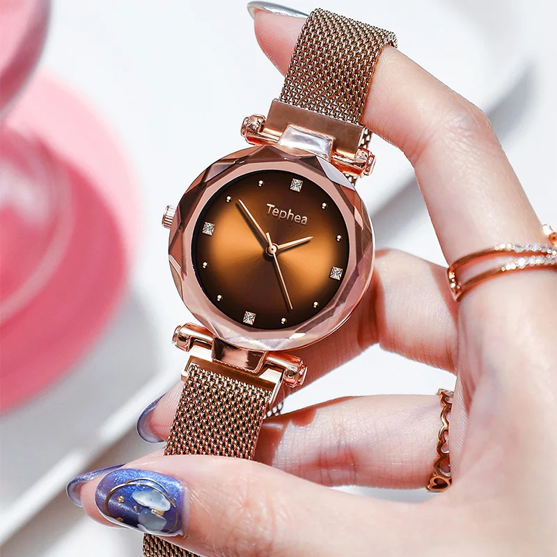 Модные женские туфли звездное небо часы роскошные с алмазами магнит сетки