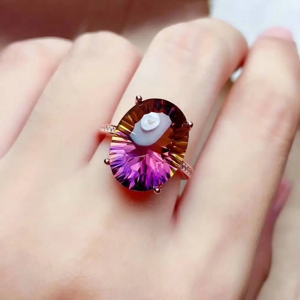 

shilovem 925 sterling silver piezoelectric ametrine rings fine Jewelry women gift trendy party classic new 12*16mm mj1216822agzj