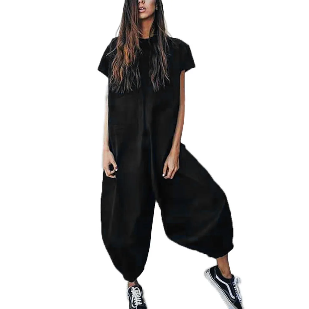 Women Cotton Linen Short Sleeve Casual Loose Wide Leg Jumpsuit Overall Playsuit Trousers jumpsuits body femme clothes vintage