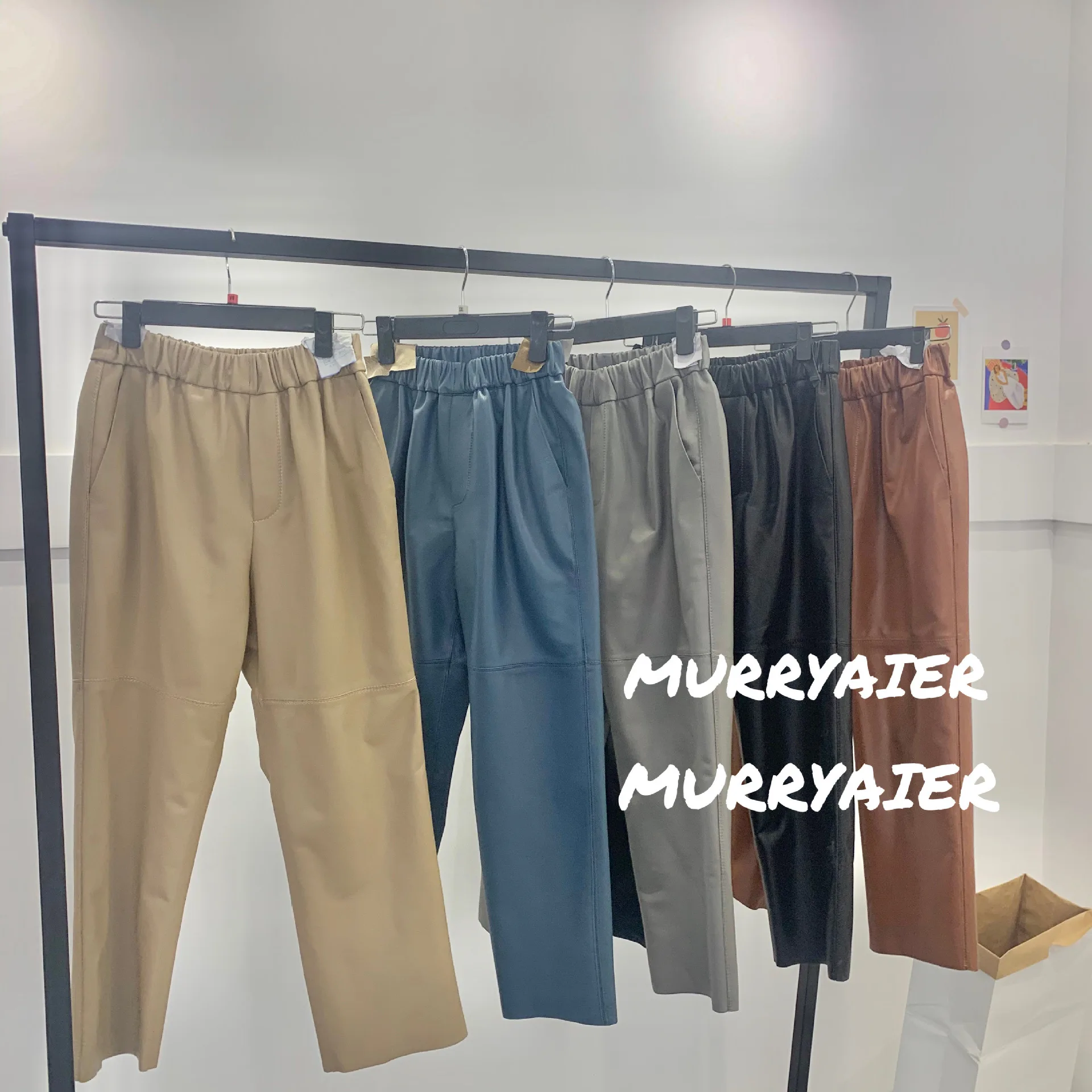 

High Quakity Autumn 2021 New Leather Women's Pants Trousers Pure Sheepskin Pants Joker Pants Genuine Leather Casual Good Match
