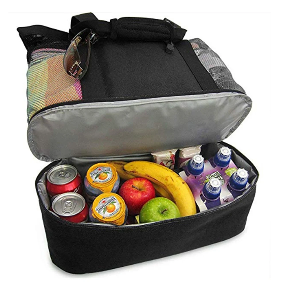 

Portable Beach Picnic Bag Travel Storage Double Tote Handbag Thermal Insulation Double Layers Tote Lunch Food Storage Bag