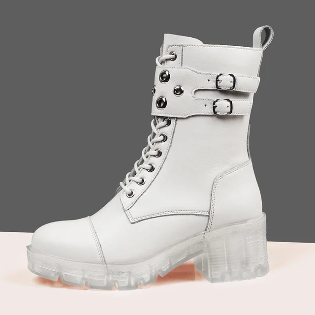 Прозрачные ботинки на платформе Женская обувь Новинка 2020 года Черные белые