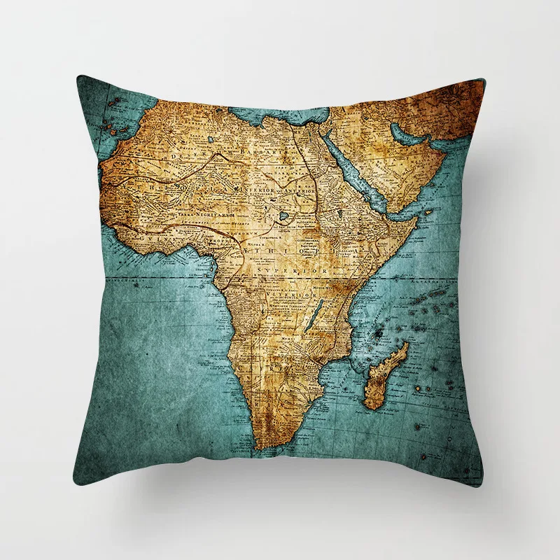 

18 inches Watercolor Vintage Style Cushion Cover world map Pattern 45*45cm Square Throw Pillows Covers Car Sofa Home Pillow Case