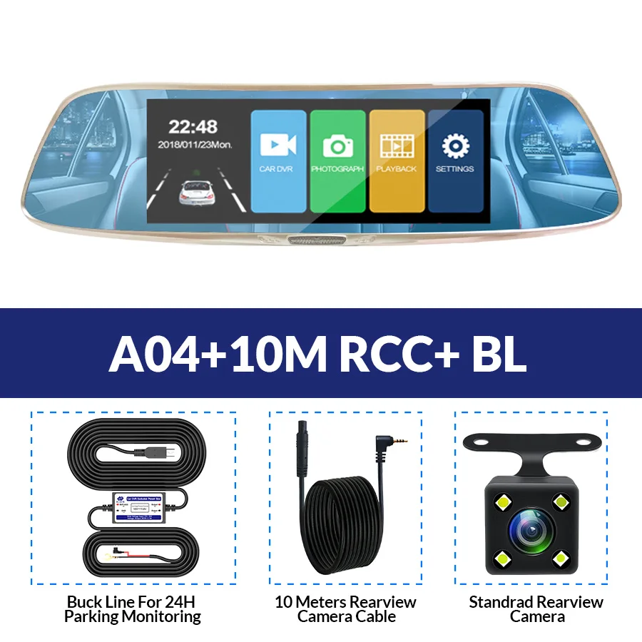 A04-10M RCC-BL E-ACE Автомобильная dvr камера FHD 1080P 7,0 дюймов сенсорный зеркальный видеорегистратор двойной объектив с камерой заднего вида авто регистратор видеорегистратор - Название цвета: A04-10M RCC-BL