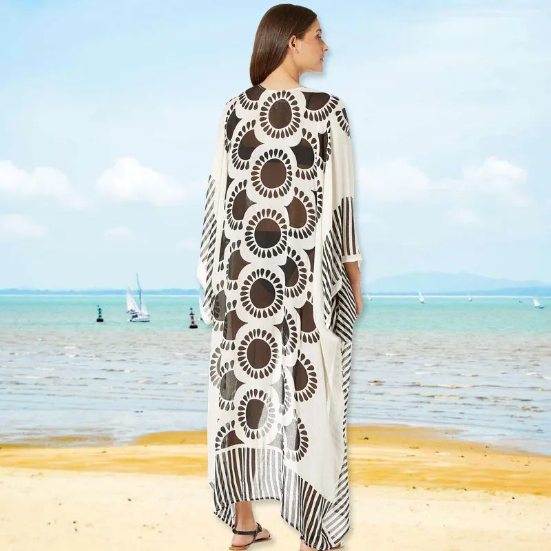 Chiffon Beach Cover up Tunics for Long Kaftan Bikini Robe de Plage Sarong Swimsuit | Женская одежда