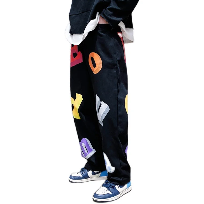 

M-XXL!Autumn national tide ins personality color letter printing men's loose straight casual pants hip-hop hip-hop wide-leg pant