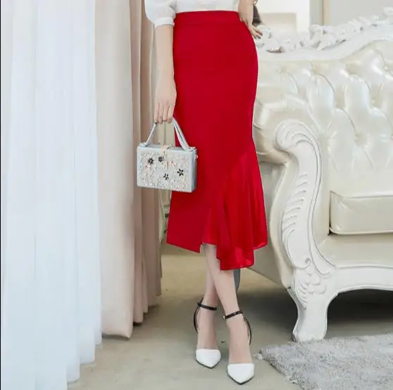 3XL 4XL 5XL fashion patchwork chiffon Women's skirts Pack hip medium long ladies skirt plus size high waist female RQ190 | Женская