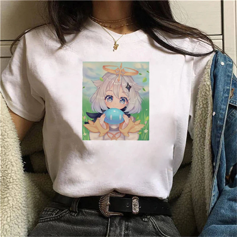 Genshin-camisetas de cosplay de impacto para mujer, playeras estampadas de estética Harajuku japonesa de gran tamaño, camisetas de Anime para mujer