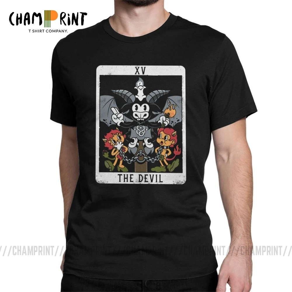 Мужские футболки с рисунком Бафомет и карты Таро дьявола винтажные коротким