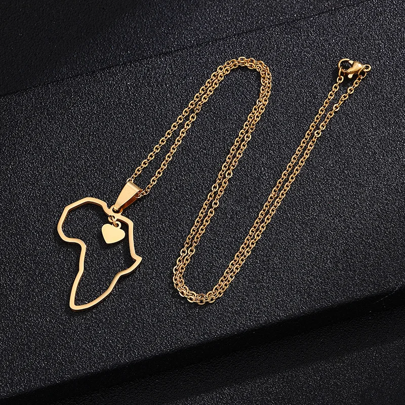 Ожерелье с картой Африки чокер сердцем ожерелье из нержавеющей стали золотого