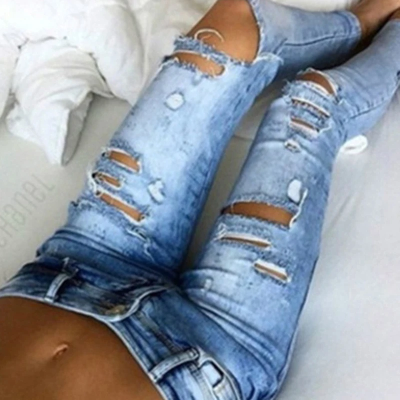 

Cotton Skinny Ripped Boyfriend Summer Fall Jeans Slim 2021 Jeans Women Pencil Waist New Denim Long Casual Streetwear High Pants