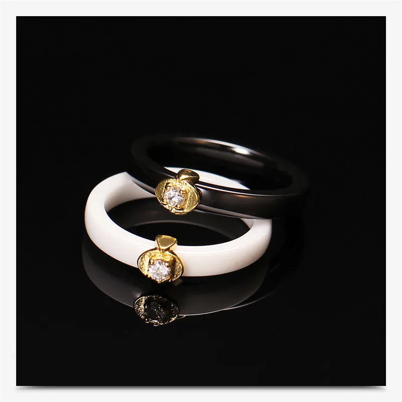 Gold Zircon Ceramics Ring Men Simple Jewelry Rings For Women Accessories Black Crystal Rhinestone Female Couple Lover | Украшения и