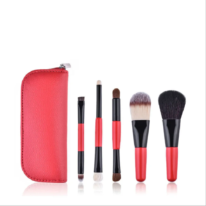 

Portable 5 Cosmetic Brushes Animal Hair Double-Headed Multi-Function Brush Set High-End Multi-Color Compact