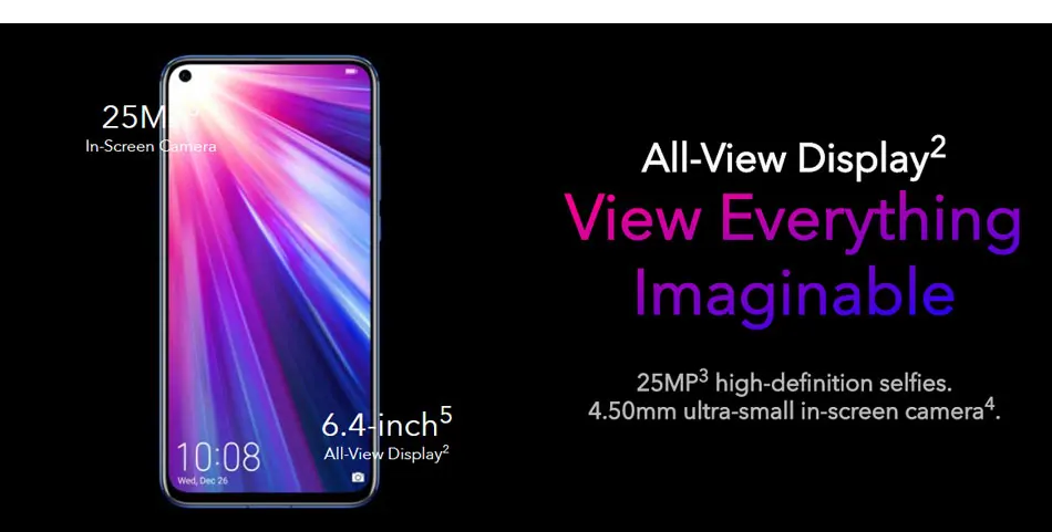 Honor V20 Global rom 6 ГБ 8 ГБ 128 Гб Поддержка NFC Google Play SuperCharge 2310x1080P 6,4 дюймов полноэкранный смартфон 48MP камера