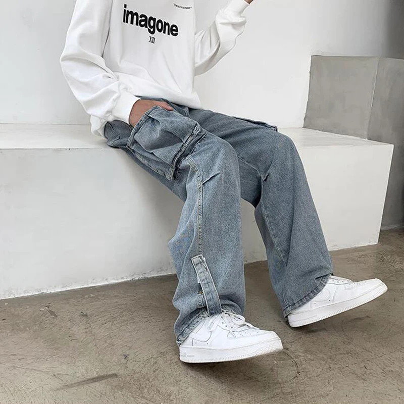 

New Sale Men's Work Clothes Denim Pants Men's Straight Tube Loose Students Versatile Drop Feeling Wide Leg Jeans