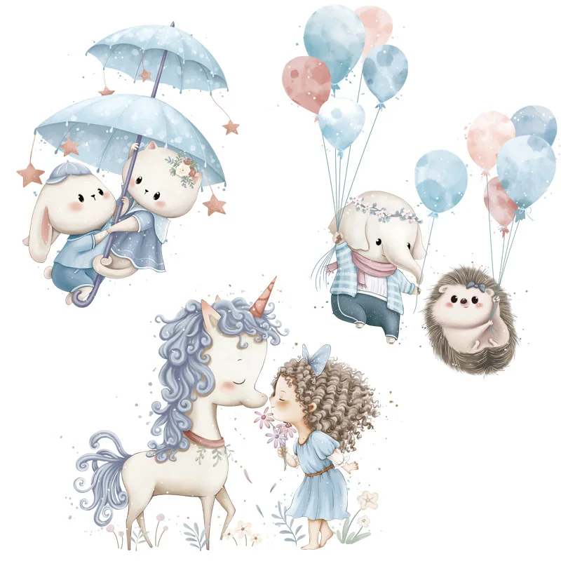 

Creative Wall Stickers Kids Room Decor Aesthetic Cartoon Elephant Rabbit Animal Wallpaper Nursery Art Stickers Self-adhesive