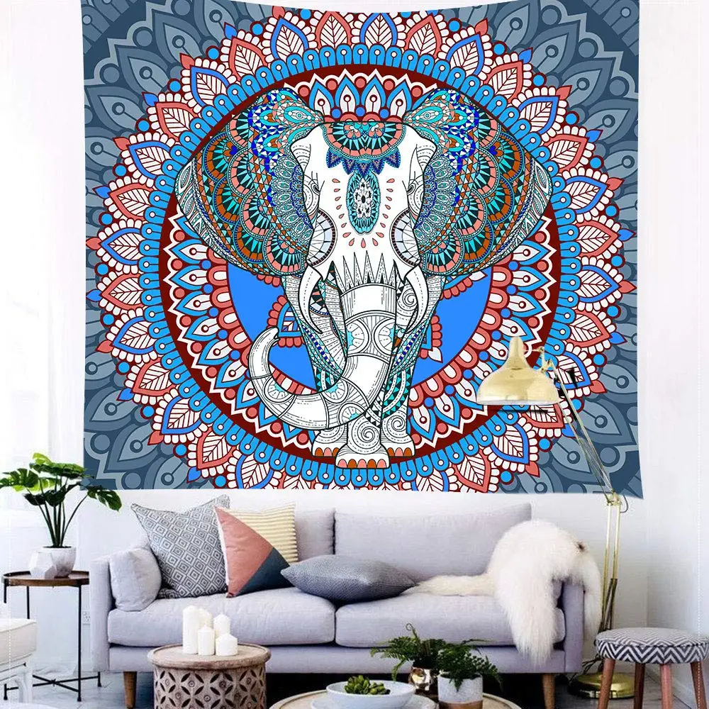 Этнический Слон Синий Серый настенные гобелены индийские гобелены|Декоративные