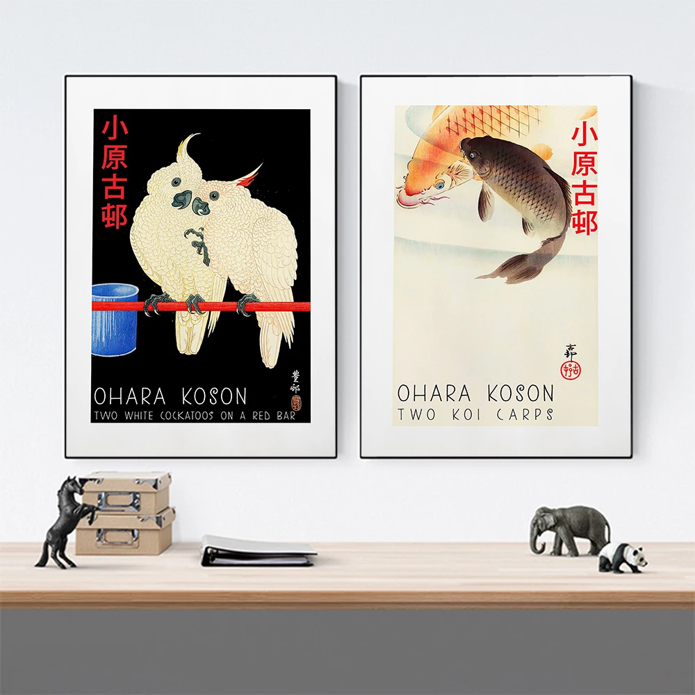 

Japanese Vintage Art Print Ohara Koson Retro Exhibition Poster Goldfish Parrot Canvas Painting Abstract Wall Picture Home Decor