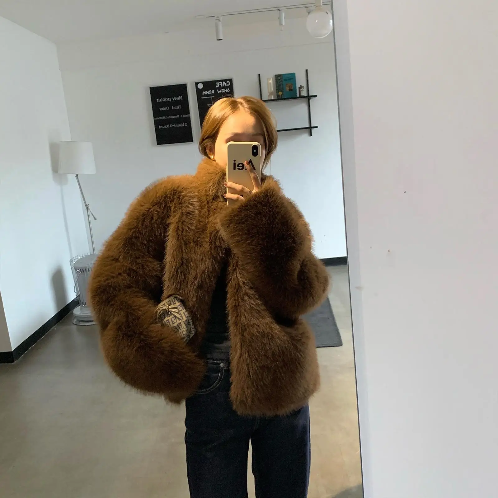 

2021 Women's Autumn Winter New Mid-long Imitation Fur Coats Female Faux Fox Fur Jackets Ladies Stand Collar Warm Overcoats M626