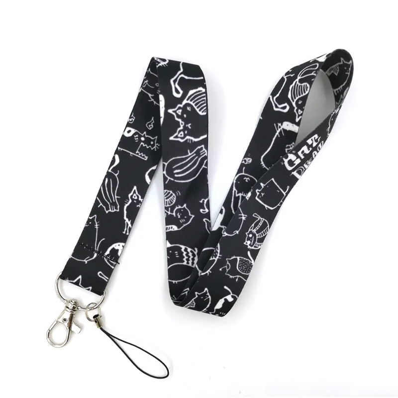 

30pcs Cartoon Cats Graffiti Keychain Lanyards Id Badge Holder ID Card Pass Gym Mobile Phone Badge Holder Strap webbings ribbons