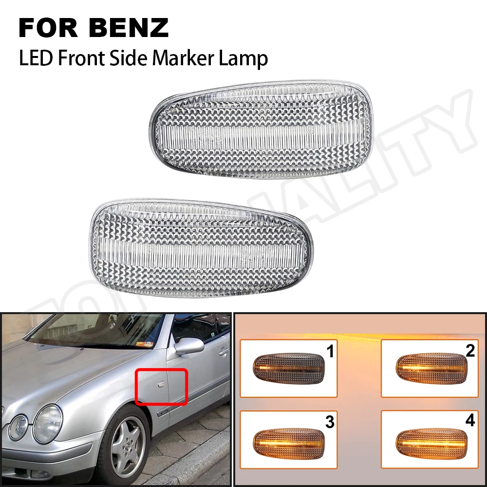 

2Pcs Amber Clear Dynamic sequential LED Front Side Marker Lamp For Mercedes-Benz 207-410 507D-814D E-Class W208 R170 W638 CLK