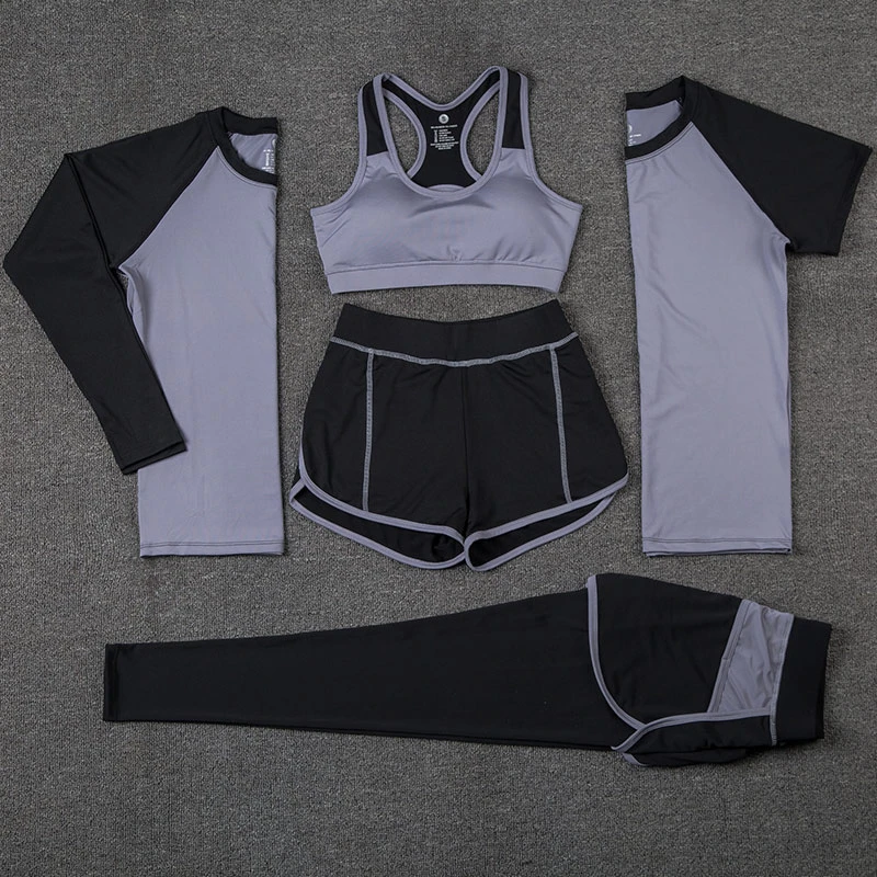 Женский спортивный костюм 5 шт. спортивная одежда для бега пэчворк набор фитнеса