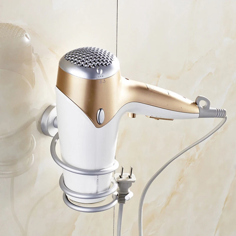 

Hot Sale Aluminum Bathroom Wall Shelf Wall-mounted Hair Dryer Rack Storage Hairdryer Support Holder Spiral Stand Dropshipping