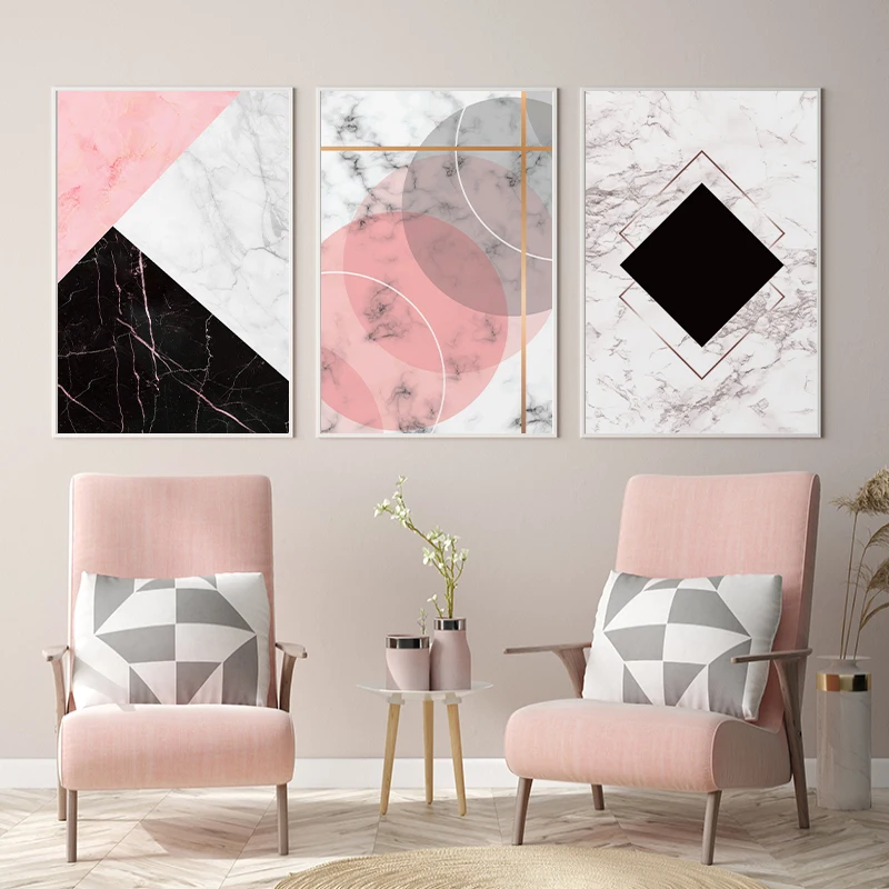 

Nordic Abstract Marble Geometric Poster Canvas Painting Print Wall Art Pictures for Living Room Girls Room Modern Home Decor