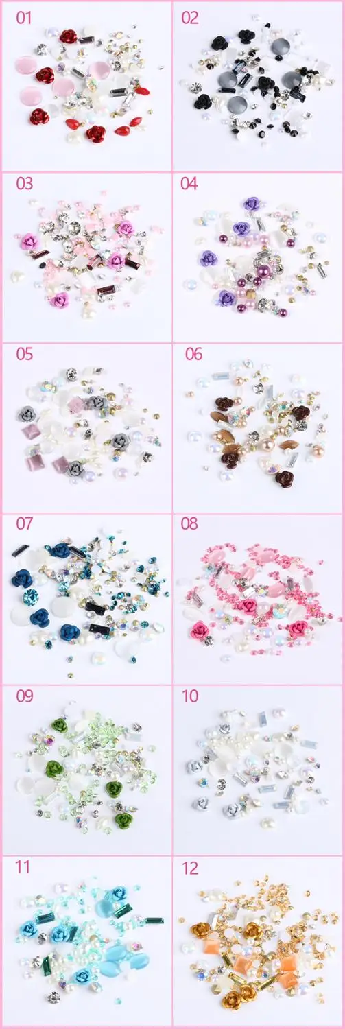1 коробка 3D хрустальные цветы сплав розовые блестки для ногтей Стразы Блеск микс