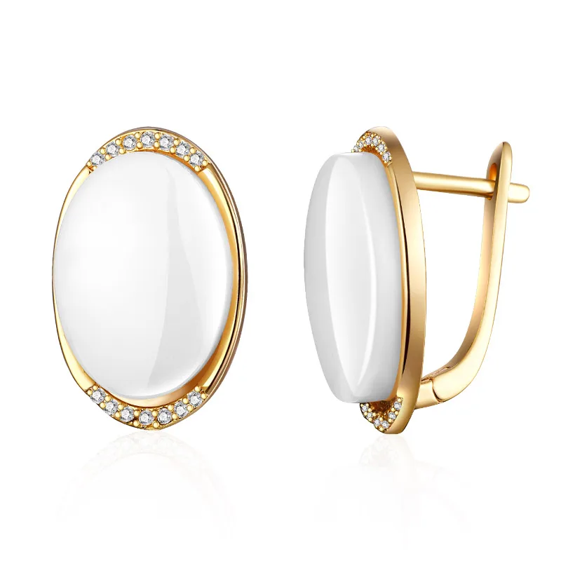 gold white MAIKALE классические круглые серьги-гвоздики из керамики с кубическим цирконием, позолоченные серебряные серьги высокого качества для женщин, подарки для друзей - Окраска металла: gold white