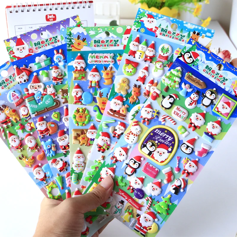 

Christmas Santa Claus Elk 3D Cartoon Foam Home Decorative Stickers Scrapbooking Stick Label Diary Stationery Album Kids Stickers