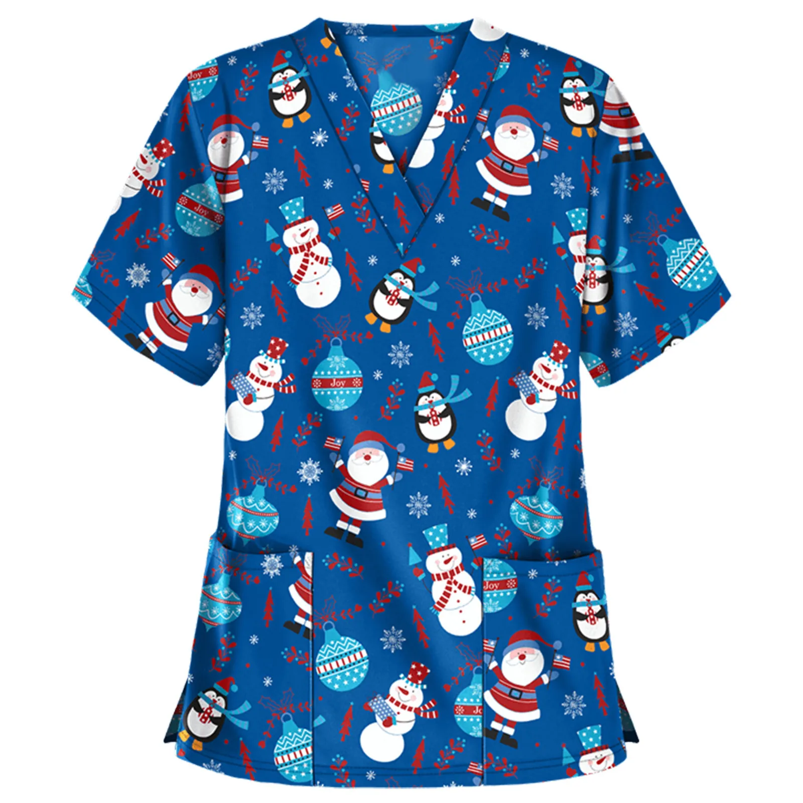 

Christmas Work Uniform Women Scrub Tops Short Sleeve V-neck Nurse Overalls Carer Cartoon Print Blouse медицинская одежда A50