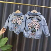 spring autumn kids denim jackets for girls baby flower embroidery coats fashion child kids outwear ripped jeans jackets jean