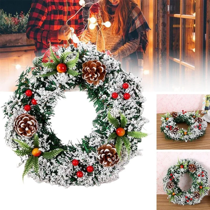 

Artificial Pinecone Red Berry Garland Hanging Ornaments Christmas Wreath Front Door Wall Decorations Merry Christmas Tree Wreath