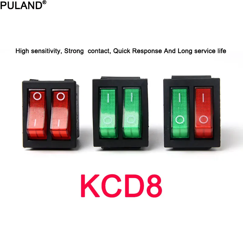 KCD8 Double Rocker Switch ON-OFF 2 Position 6PIN Electrical equipment With Light Power Switch Switch 16A 250V/20A 125VAC